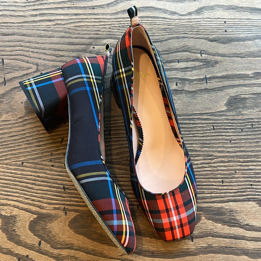 SOLD NEW! J Crew Stewart plaid block heel shoe size 9.5 - Picture 1 of 8